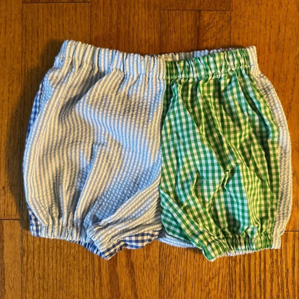 Mud Pie Blue and Green Plaid Diaper Cover Boys Size 0-12M